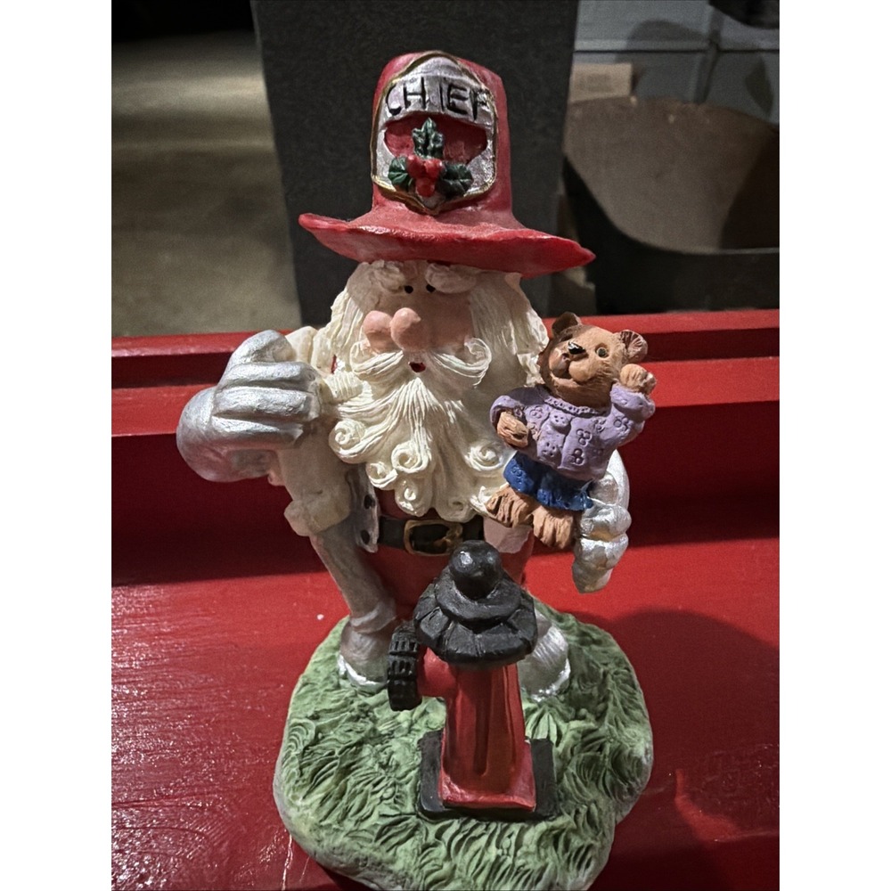 Christmas Santa Claus Firefighter Resin Statue Holiday Decor Figure 8.5 Inch